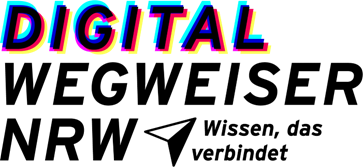Bunte, leuchtende 3D-Buchstaben mit dem Wort „DIGITAL“ auf schwarzem Hintergrund.